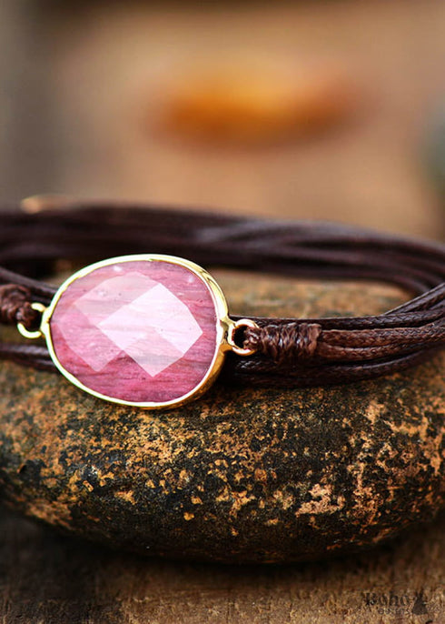 Pulsera Boho, Pulsera de Cuerda, Cuarzo Rosa